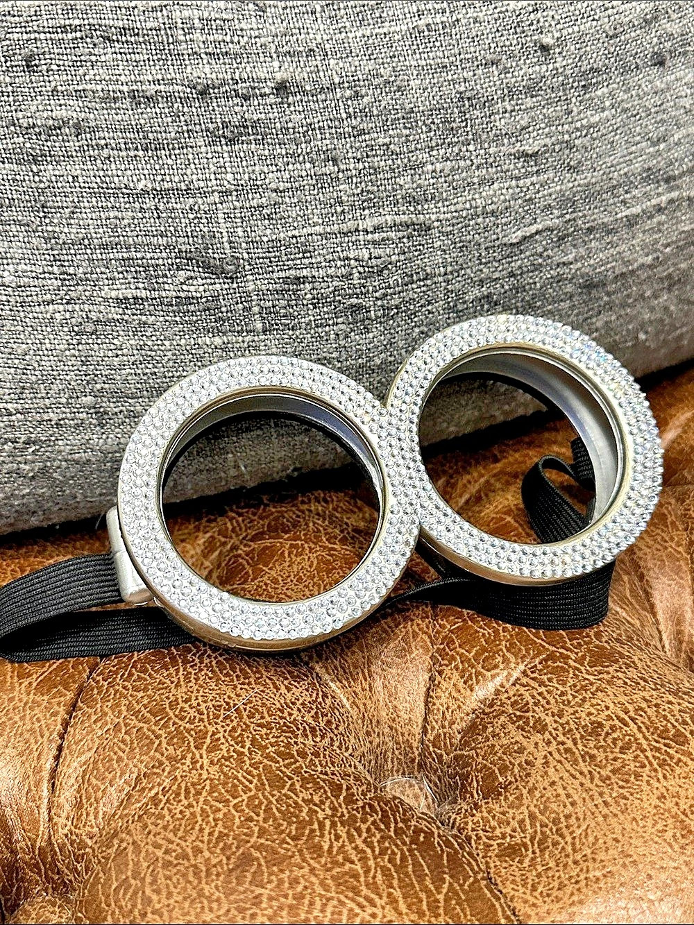 Minions Halloween Rhinestone Goggles Silver & Black adjustable elastic costume